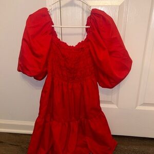 red puffy sleeve mini dress!!